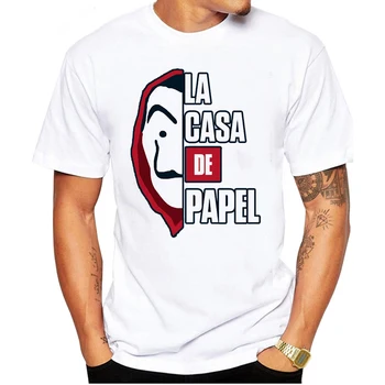 

LUSLOS Funny Men T Shirt White Tshirt Money Heist Printed Funny Male TV Series Tshirts Homme Casual White Loose Tee Top Menswear