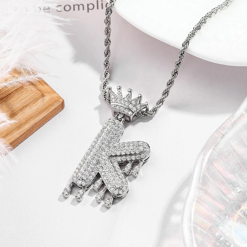Хип-хоп, со льдом, Bling, кубическая Корона, циркон, 26 A-Z, буквы, ожерелья и подвески, цепочка для Мужчин, Ювелирные изделия, золото, серебро