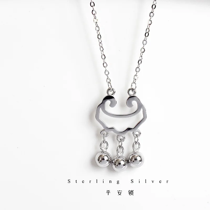 

S925 Sterling Silver Necklace Good Luck Safe Lock Choker Ethnic-Style Simple Women's Silver Chain Network Red Cool Accessories