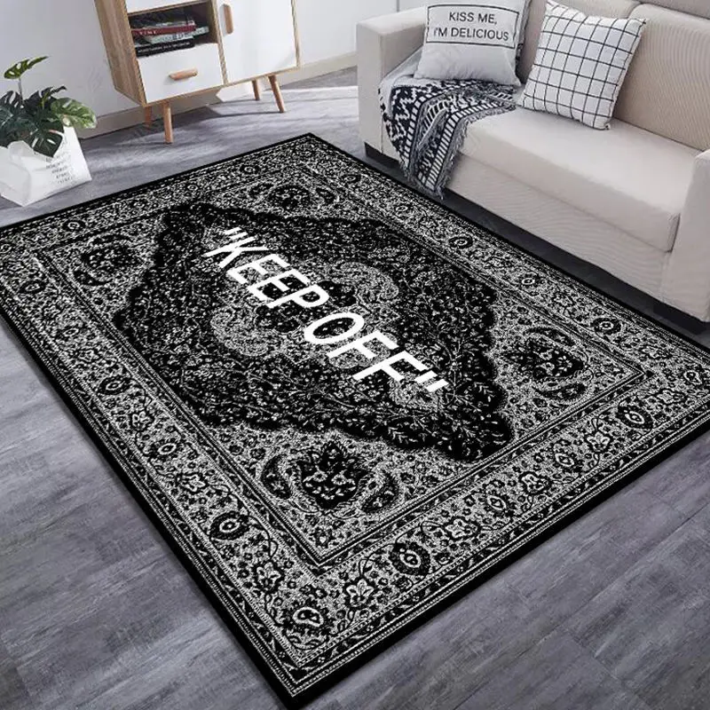 KEEP OFF Area Rugs Floor Mat Black and White Carpet Living Room Bedroom