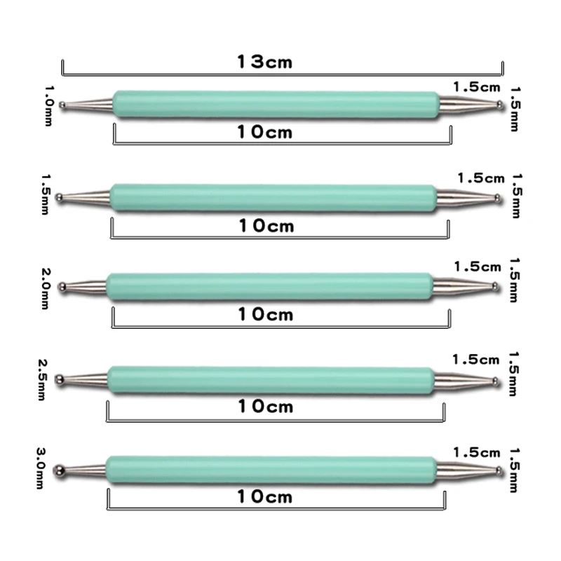 5Pcs Dual-Ended Nail Art Dotting Tools, with 10 Different Sizes for Dotting, Marbleizing & Painting Manicure Kit 6