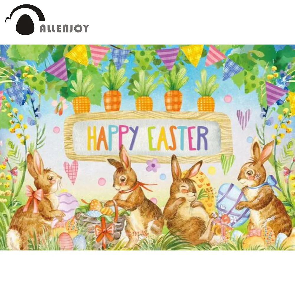 

Allenjoy Easter Bunny Backdrop Spring Garden Eggs Birthday Baby Shower Party Supplies Decor Background Banner Photo Booth Prop