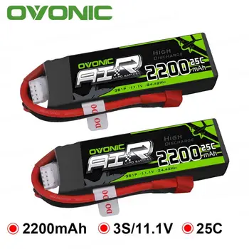 

2pcs GENS ACE OVONIC 2200mAh 11.1V Lipo 3S Battery 25C with XT60 Deans Plug T Connector for RC Car Drone Heli Boat Car