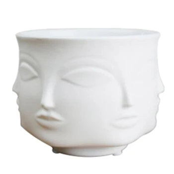

TOP!-Artist'S Residence Face Flower Pot Decoration Potted Planting Garden Decoration White Pottery Vase