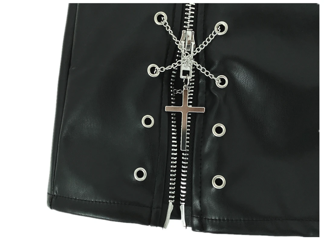 Autumn PU Leather Skirt Women High Waist Punk Hollow out Zipper Cool Black Streetwear Mini Sexy Short Skirts Gothic Hot Girls