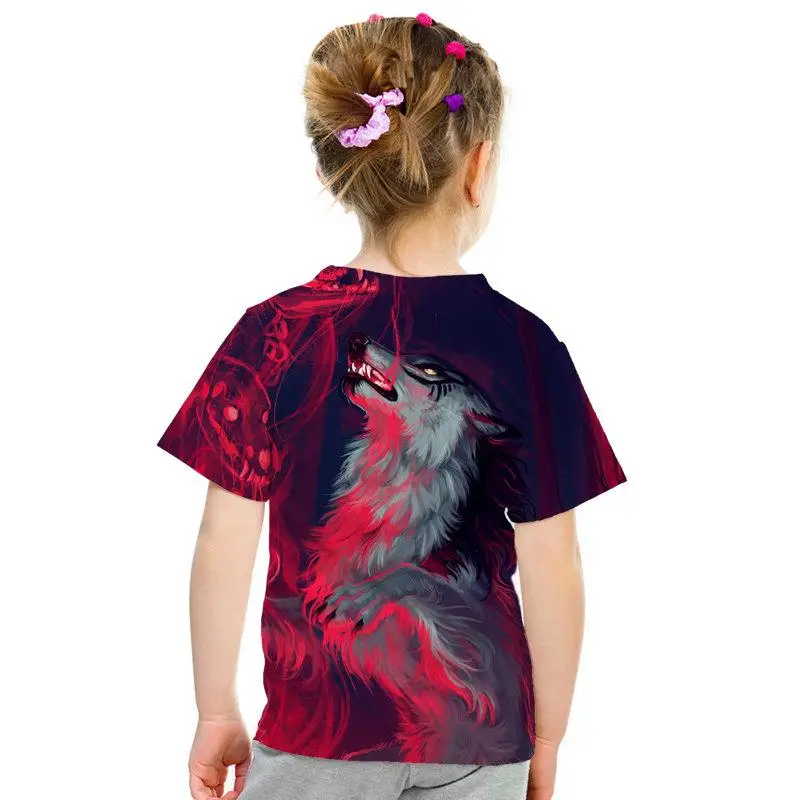 Детское пальто с объемным принтом волка Детская футболка в забавном стиле с волком модная детская одежда для девочек