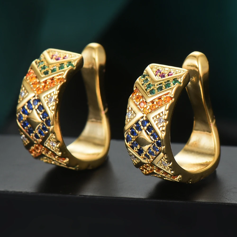 

GODKI 2020 Luxury Vintage Ear Cuff/Clip Earrings For Women Wedding Cubic Zircon DUBAI Bridal Round Circle Hoop Earrings 2019
