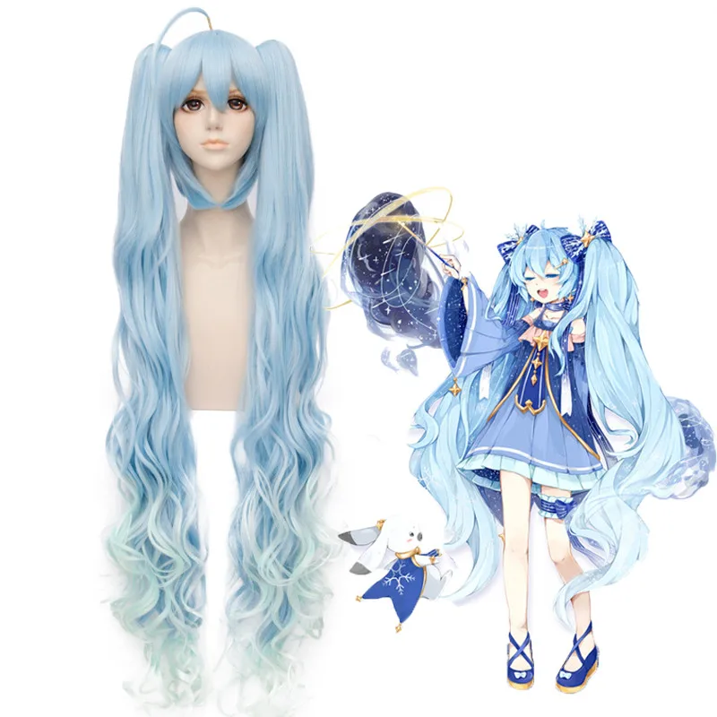 

Top Quality Japanese Vocaloid Anime Hatsune Miku Cosplay Wigs princess Long Curly Synthetic Hair Chip Ponytails + Free Wig Cap