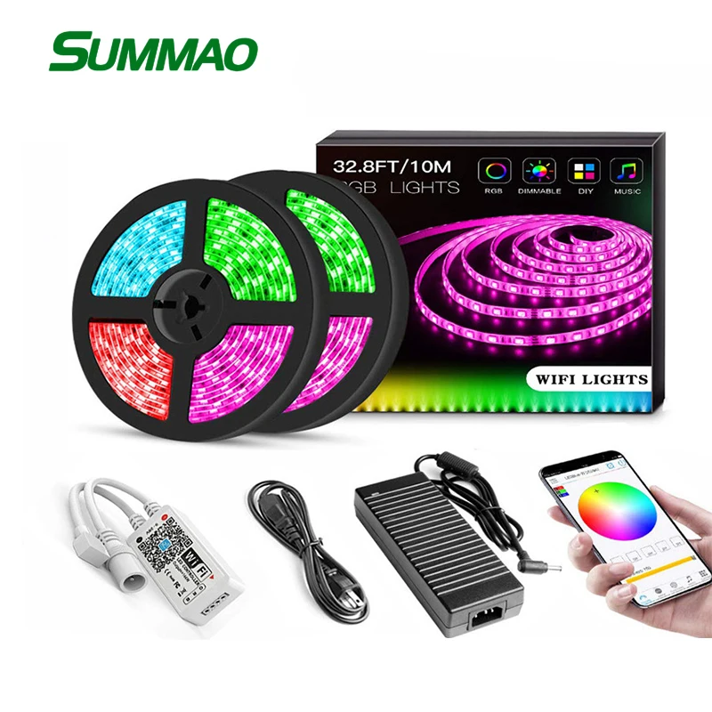 

RGB 5050 WIFI LED Strip Lights Flexible Lamp Ribbon Fita Smart Diode Tape Waterproof Power Stripe For Christmas Room Decoration