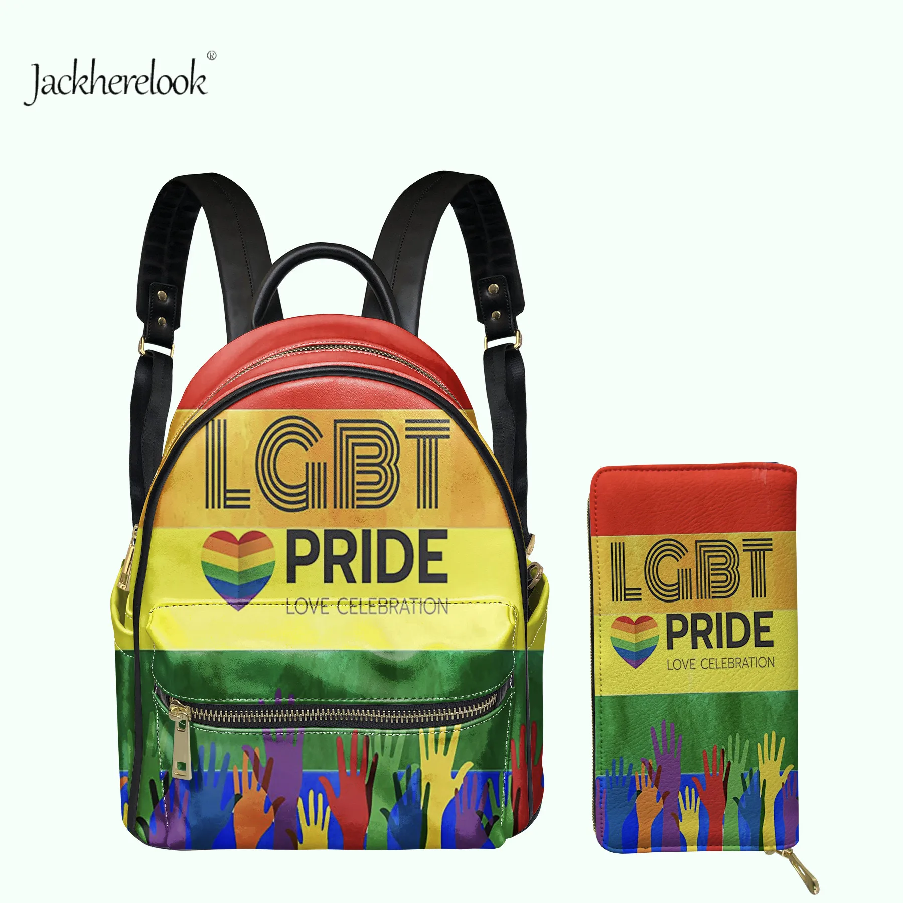 

Rainbow Flag Pride Lgbt Friends Design Funny Pop Women Zip Pu Shoulders Bag Card Holder Wallet Set Casual Everyday Bag for Lady