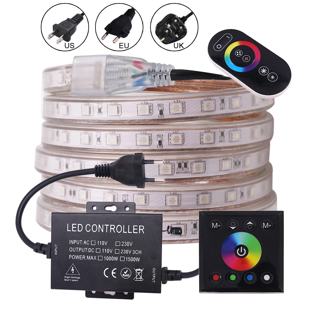 5050RGBLEDStripLightWallSwitchTouchRemote60LED110V220V1500W