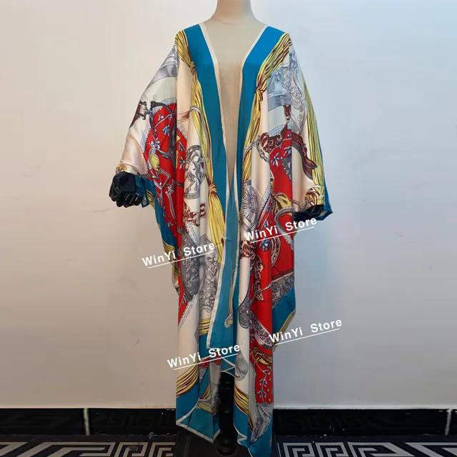 Kuwait Autumn 2020 WINYI Women Cardigan Loose Long Dress Cocktail Party Boho Maxi African Holiday Batwing Sleeve Silk Robe 6