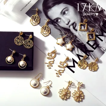 

Vintage Pearl Star Earrings for Women Girls Big Geometric Oversize Grop Earring Hollow Dangle Earrings NEW Jewely