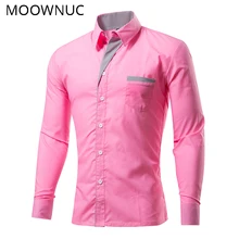 Рубашки модные Лоскутные с длинным рукавом мужские брендовые Умные повседневные без глажки Азиатский размер мужская летняя Осенняя официальная одежда MOOWNUC MWC