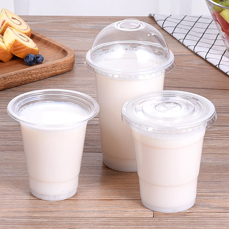 

50pcs 95 caliber disposable milk tea cup 300ml 500ml cold hot drink coffee juice soy plastic cups takeaway packaging with lid