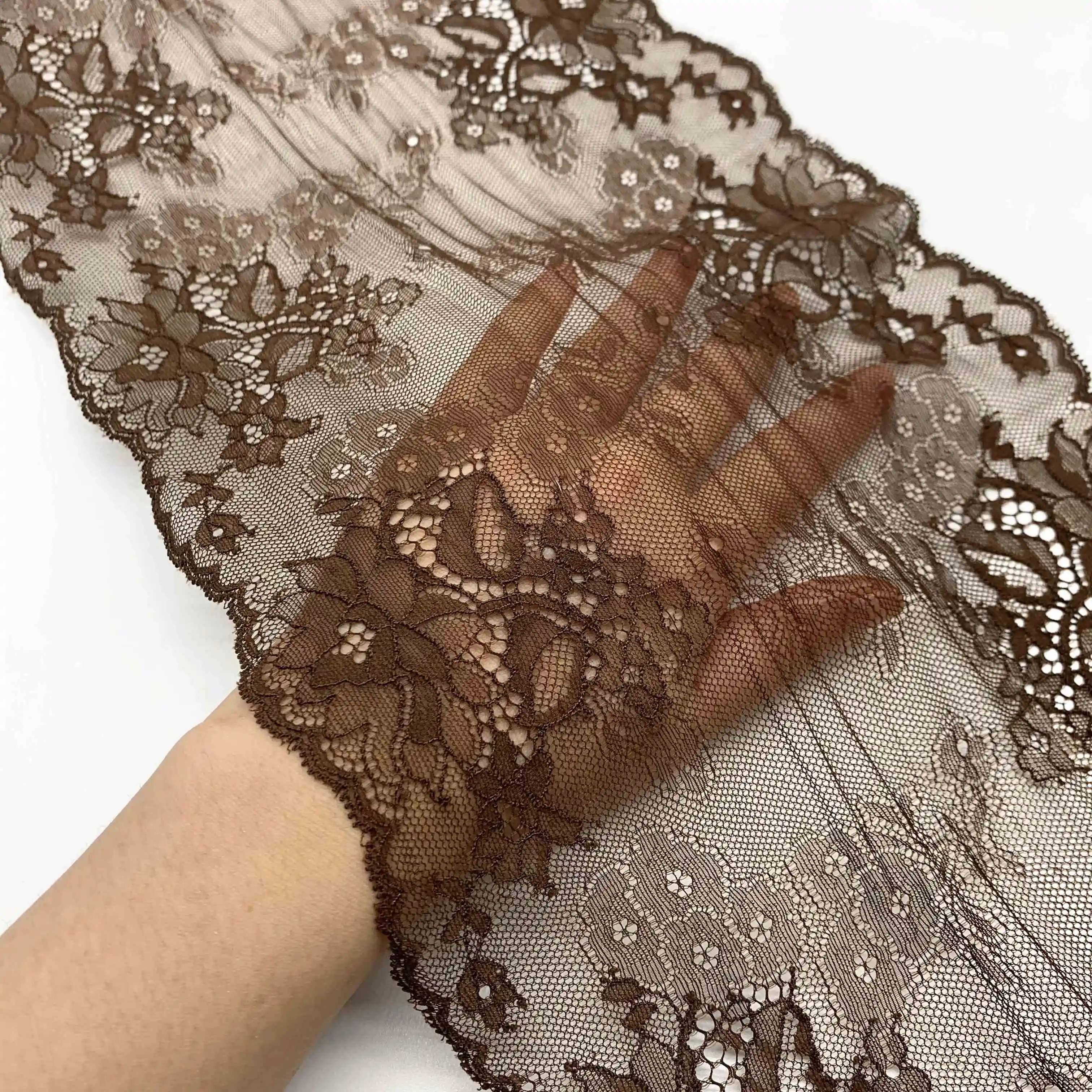 3y/lot 21.50cm Soft Dark Coffee Elastic Stretch Lace Trim 1