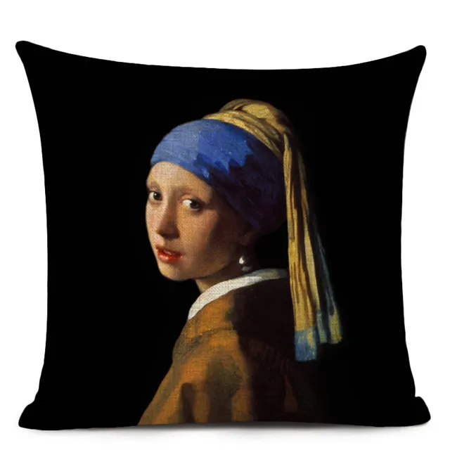 Vermeer, картина маслом, художественное украшение, наволочка для подушки, для девочек, с жемчугом, серьги, с принтом, наволочка, льняная наволочка для подушки, для домашнего декора - Цвет: 2