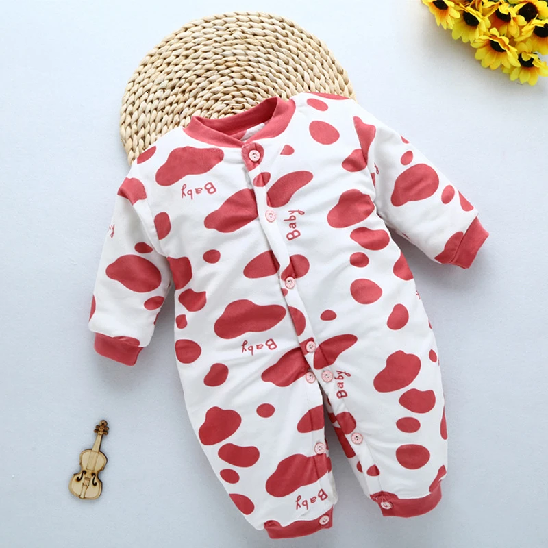 

2019 lovely Newborn Thickening Pure Cotton Keep Warm Climb personality Clothes Men And Women Baby winter Single Breasted rompers