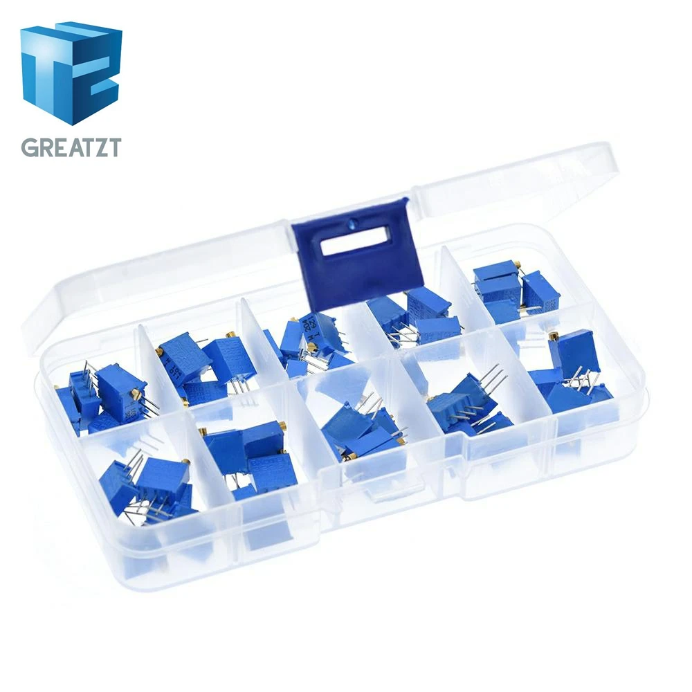 

50Pcs 3296W Multiturn Trimmer Potentiometer Kit High Precision 3296 Variable Resistor 500R 1K 2K 5K 10K 20K 50K 100K 200K 1M