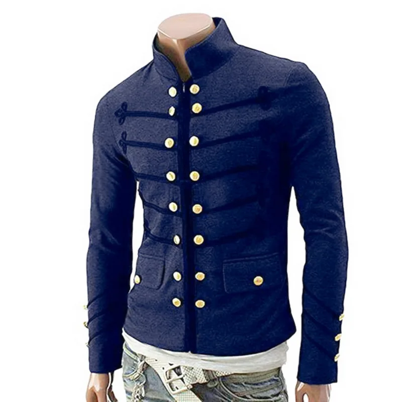 Men's Stand-Up Collar Gothic Jacket Coats Double Button Decorated Coats Uniform Costume Praty Coat Outwears Casual Streetwears