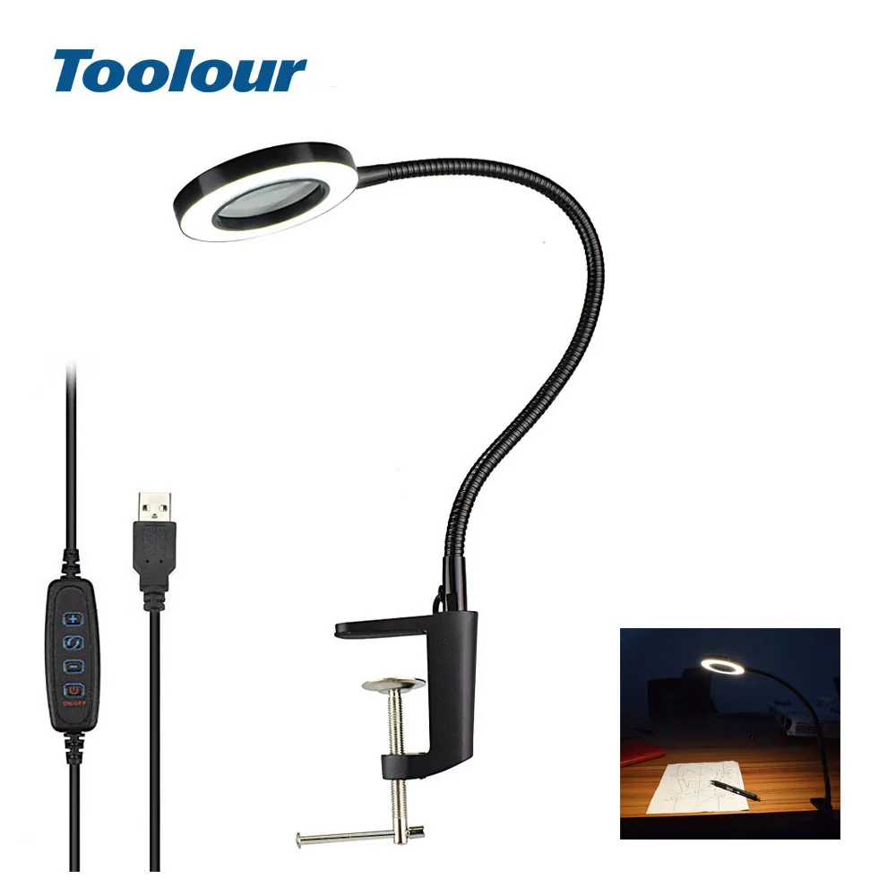 New Toolour USB 3X LED Lights Magnifying Glass Bench Vise Table Clamp