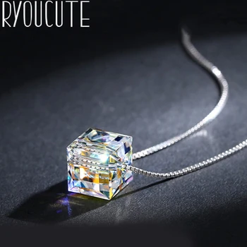 

New Arrivals Silver Color Colorful Cube Box Crystal Necklaces for Women Wedding Jewelry Long Statement Necklaces