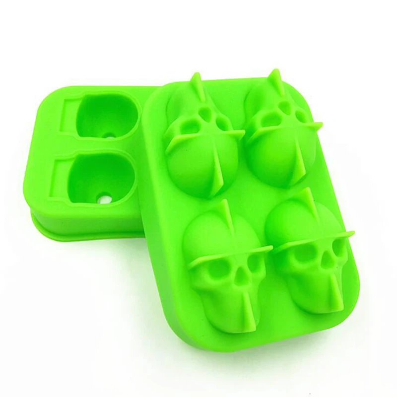 Ice Cube Maker Skull Shape Chocolate Mould Tray Ice Cream DIY Tool Whiskey Wine Cocktail Ice Cube 3D Silicone Mold - Цвет: Зеленый