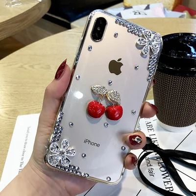 

Butterfly Diamond Flower Rhinestone Case Cover For Huawei Honor 8 9 10 20 Lite V10 V20 7X 8X Nova5 3 4 5 Lite Cherry Phone Case