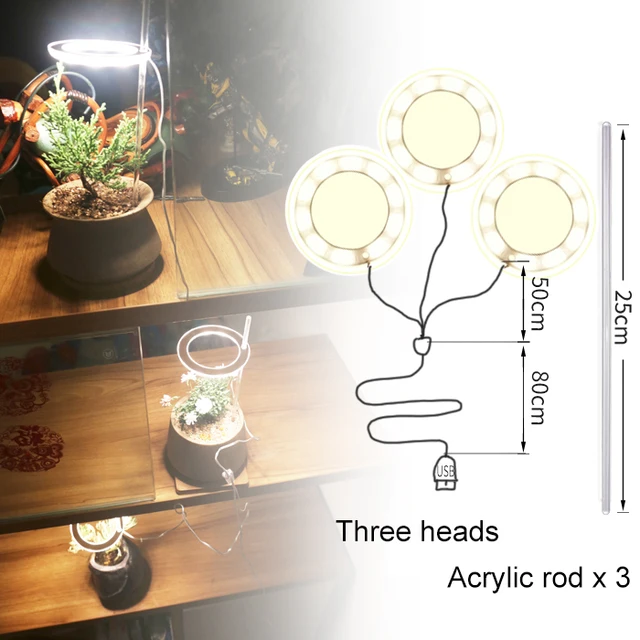 Angel Three Ring Grow Light DC5V USB Phytolamp For Plants Led Full Spectrum Lamp For Indoor Plant Seedlings Home Flower Succulet sun yellow 3 head