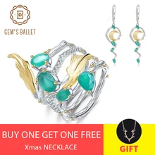 GEM'S BALLET,, 925 пробы, серебро, натуральный зеленый агат, серьги, кольцо, набор, Винтаж, драгоценный камень, хорошее ювелирное изделие для женщин, вечерние