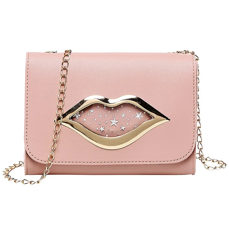 

Red Lip Sequins One Shoulder Small Square Bag Chain Messenger Bag 2019 Summer Sweet Lady New Female Bag