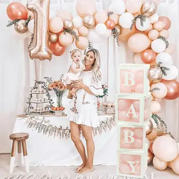 

4pcs Party Decoration Creative Cube Transparent Boxes Letter Transparent Boxes Balloon Packing Box LOVE Wedding Room Birthday