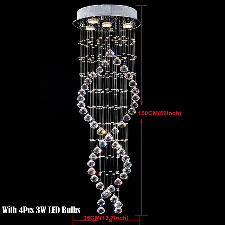 D35CM H150CM Современный минималистичный светодиодный светильник с кристаллами, длинная люстра, двухэтажная вилла, вращающаяся в гостиной, большая подвесная линейная лампа - Цвет абажура: D35CM H150CM