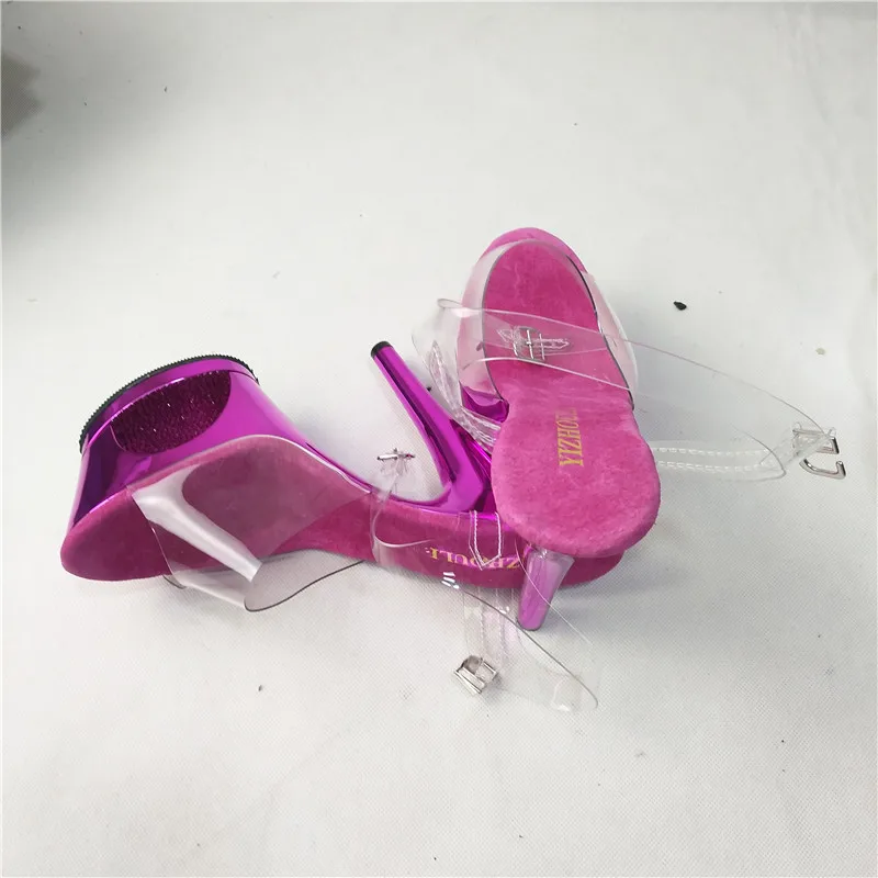 17cm transparent upper heels, purple electroplated sandals, model nightclub performance, dancing shoes