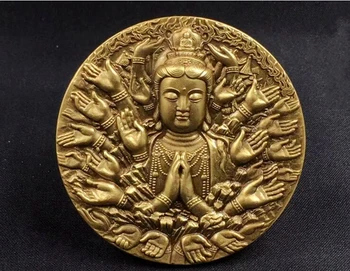 

Antique Collection Thousand-Handed Guanyin Brass Sculpture Memorial Medallion of Tibetan Culture Guanyin Memorial Medallion