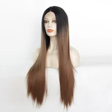 Косплэй наращивания блонд, коричневый, эффектом деграде(переход от темного к парик длинные прямые волосы, дешевые Для женщин 1B/30# синтетические парики фронта шнурка волос черного до 30# Белый Черный Для женщин