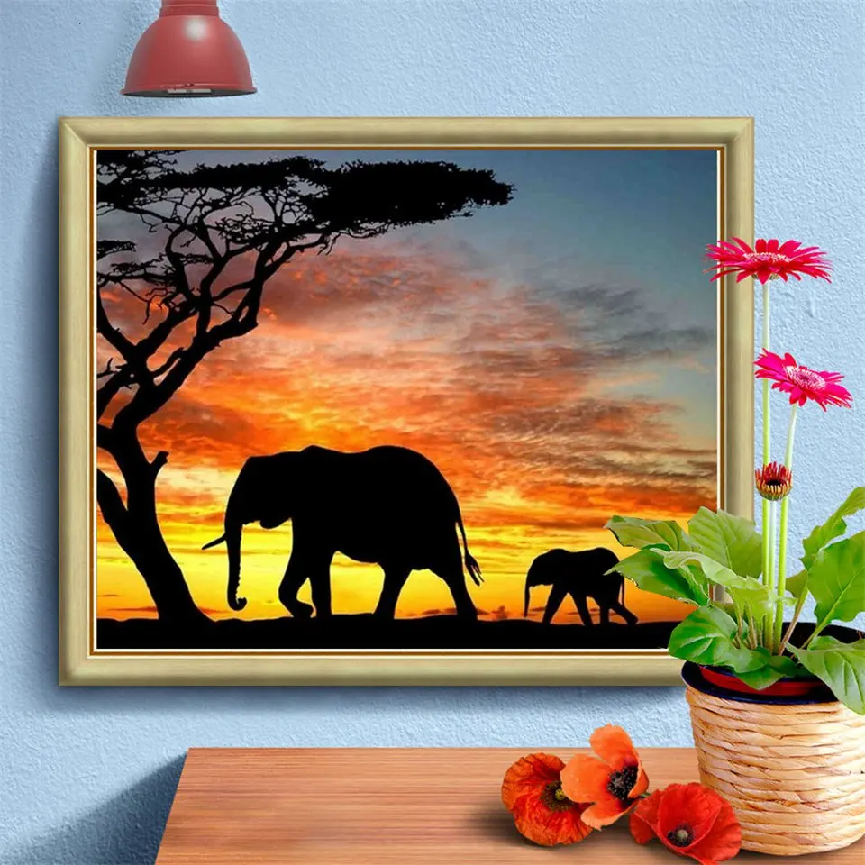 

Diy Diamond Painting Elephant Full Drill Square Diamond Embroidery Cross Stitch Home Christmas Decorations Handwork