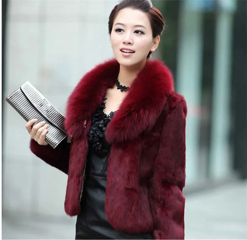 

Winter Faux Women Simple Design Fox Furs Collar Coats Womens Rabbit Fur Coat Warm Outerwear Plus Size 4XL WXF41
