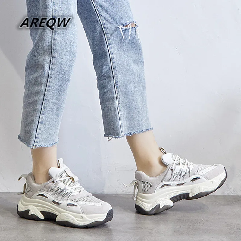 

2019 Casual Shoes Mesh Lace Spring New Harajuku Sneakers Color Matching Comfortable Fashion Shoes