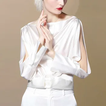 

XUXI High Quality Women 2020 New Silk Shirt Fashion Long Sleeve Off-the-shoulder Strapless Silk Tops Blouses FZ0564