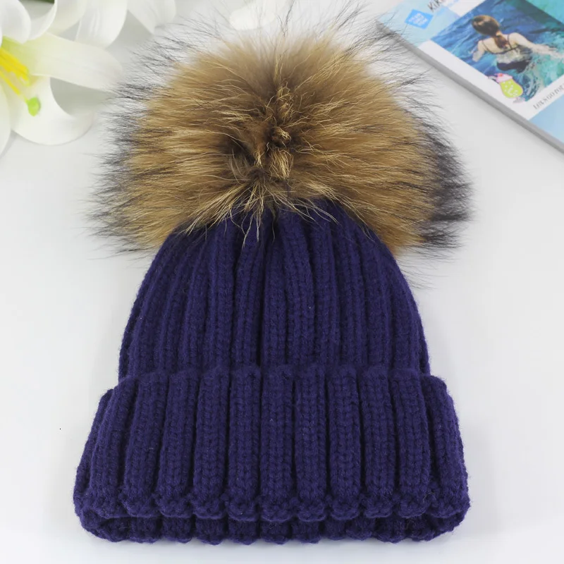 mink and fox fur ball cap pom poms winter hat for women girl 's hat knitted beanies cap brand new thick female cap 50-54-60CM 2