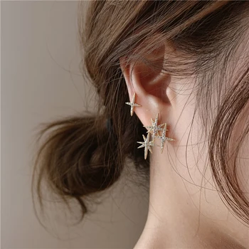 

Peri'sBox Asymmetric Eight-pointed Star Earrings Studs CZ Stone Gold Stud Earrings for Women Minimalist Korean Earrings 2020 New