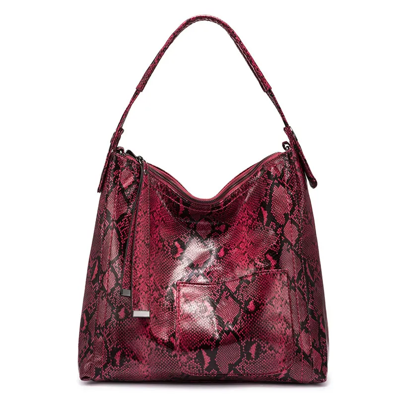 REALER бренд сумки Хобо для женщин большая сумка на плечо женская большая сумка змеиный принт питон роскошные сумки - Цвет: Wine Red