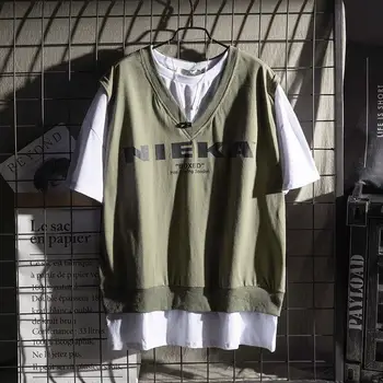 

Japan Mens Summer Green New Version Short Sleeve Harajuku Kpop Tee High Street Tshirt Male Streetwear Fashion Tops