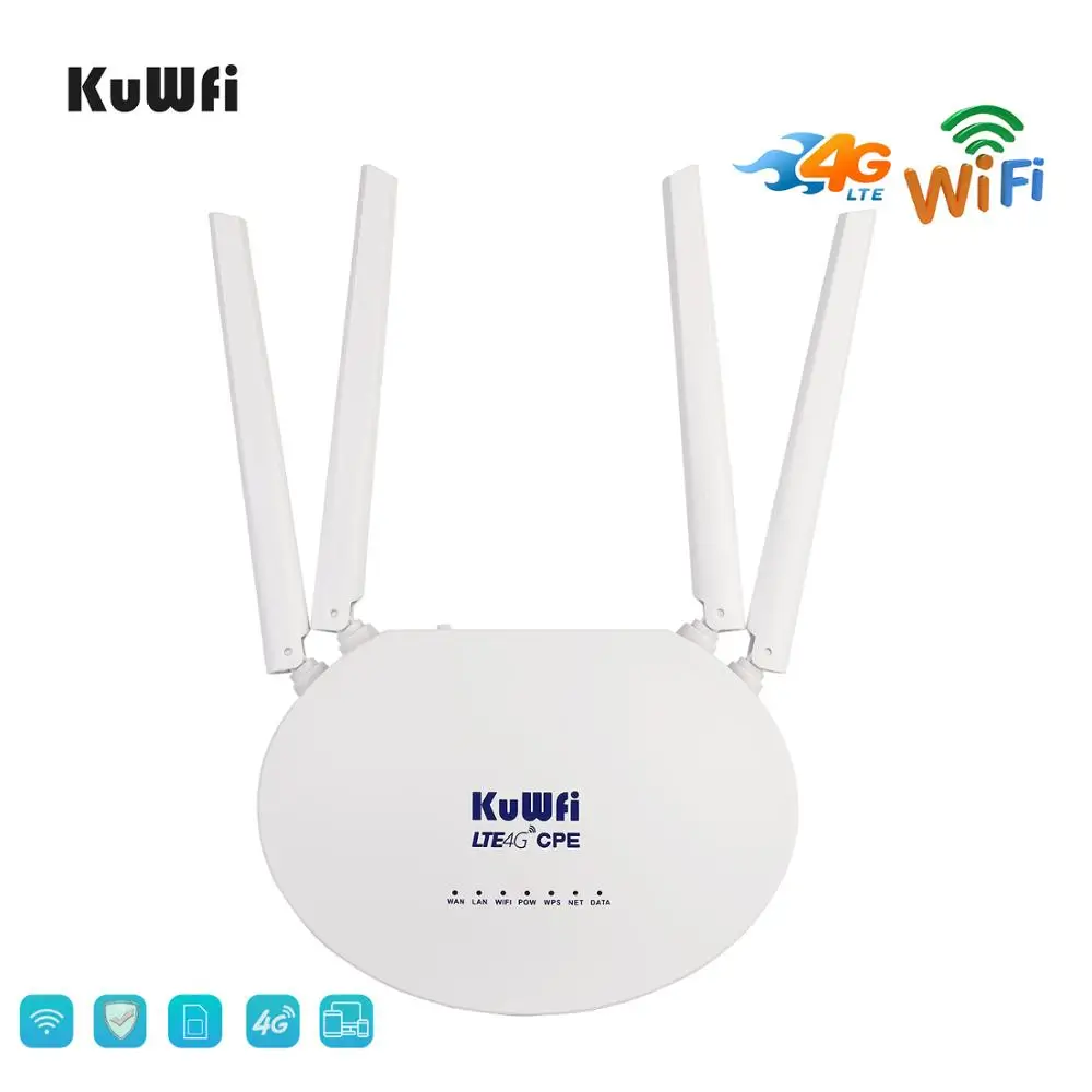KuWfi 4G LTE CPE Router 300Mbps Wireless Router 3G/4G LTE wifi Router con Sim ranura para tarjeta y antena externa de 4 piezas 32 usuarios - 1
