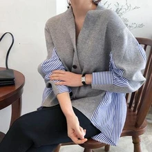 Cardigan Pregnancy-Sweater Autumn Top Knit Patchwork Loose Single-Breasted Casual Women's