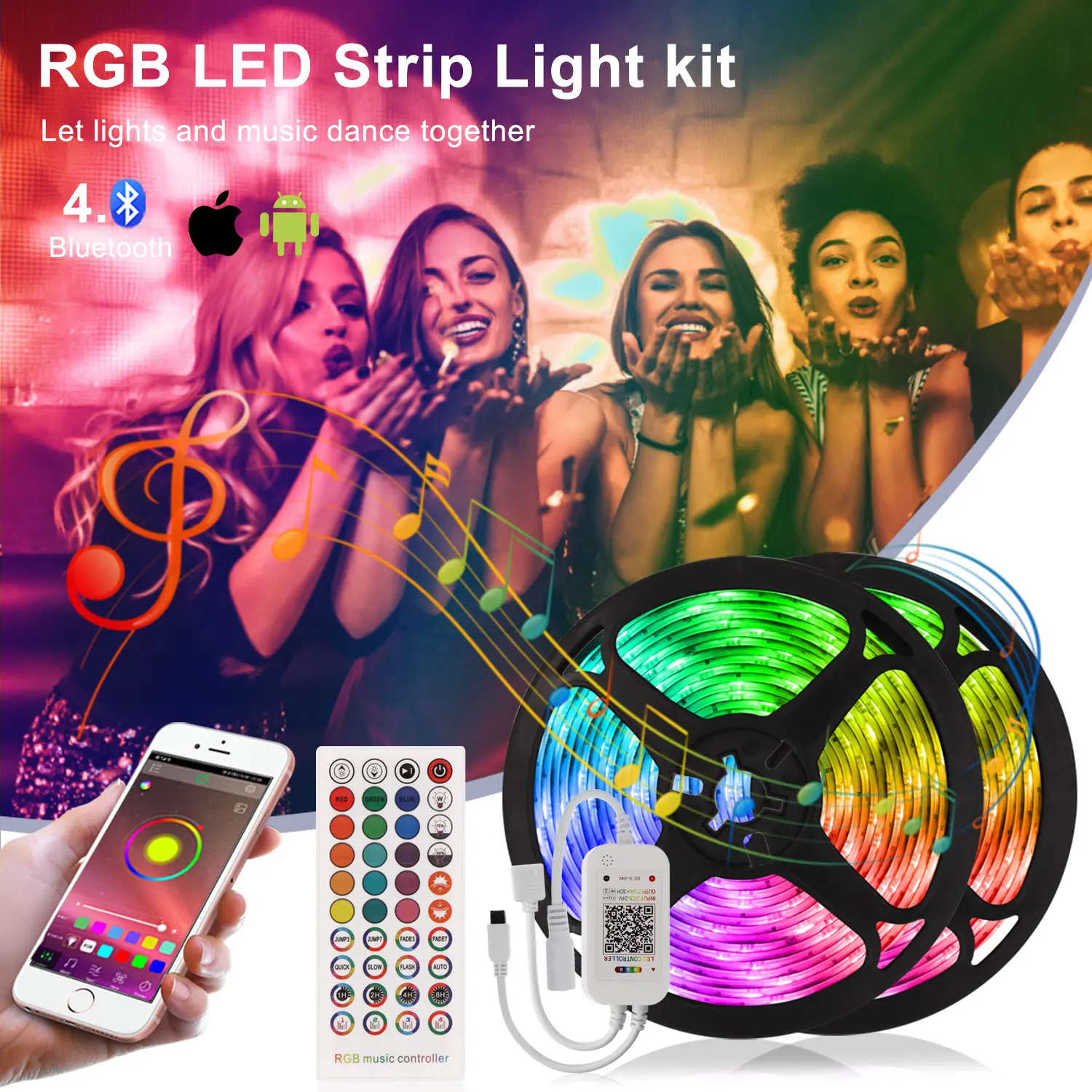 

Dimmable Color Changing Ribbon Smart Led Bluetooth Lights for Room Kitchen Led Strip 5050 RGB Infrared Remote Control Neon Tape