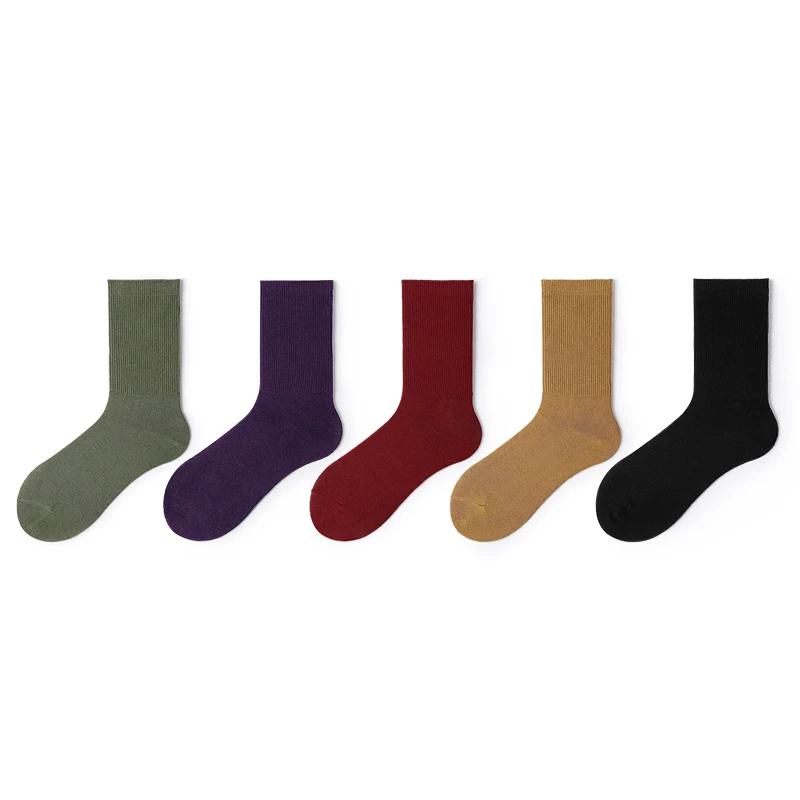 Осенние милые женские носки в Корейском стиле Харадзюку, однотонные, розовые, кавайные, неоновые, радужные носки, хлопковые ретро-носки, 5 пар, носки в рубчик