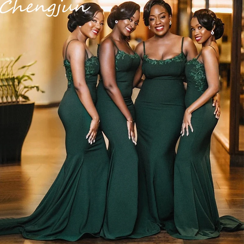 Chengjun Сексуальные темно-зеленые длинные платья для подружек невесты в африканском стиле размера плюс