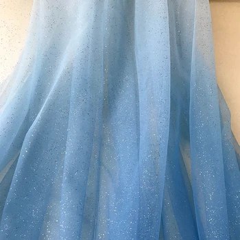 

Light blue black and purple gradient starry yarn gold powder spraying sequin net mesh fabric